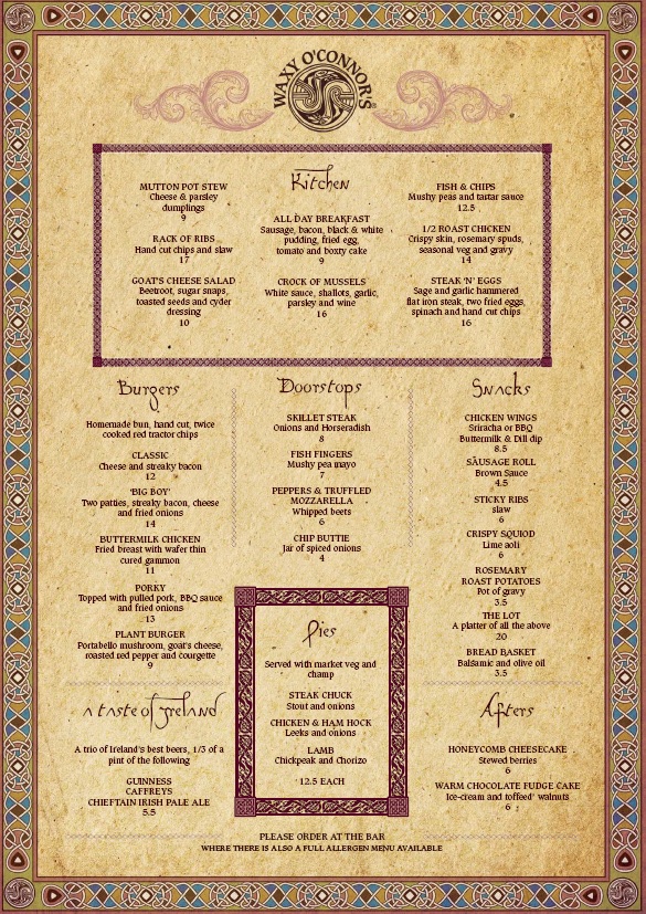 Waxy S Drink Menu Waxy S Drink Menu